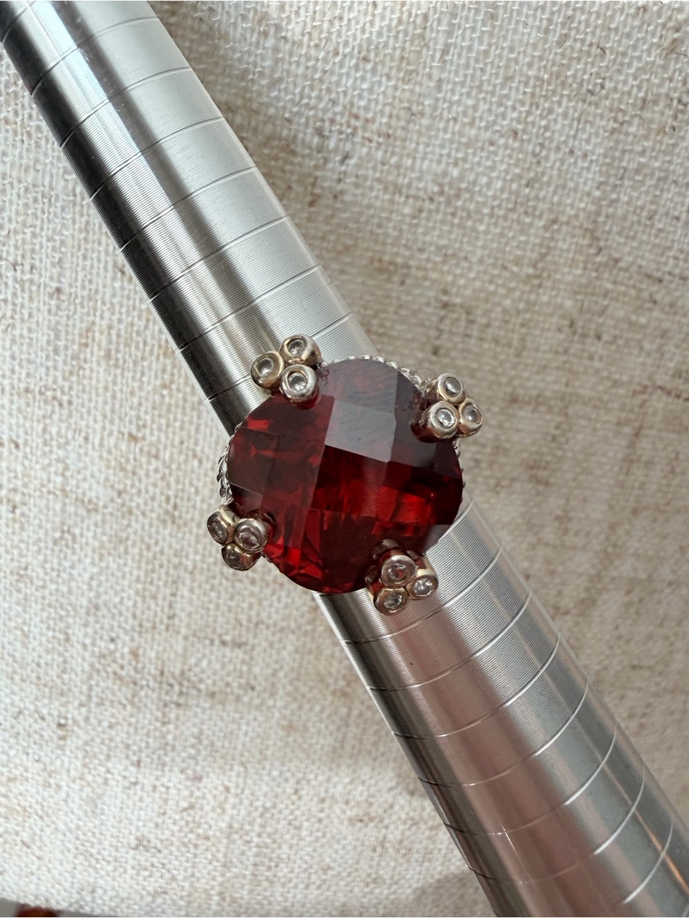 Judith Ripka Deep Red Cushion Crystal Ring with Silver Accents - Picture 5 of 7